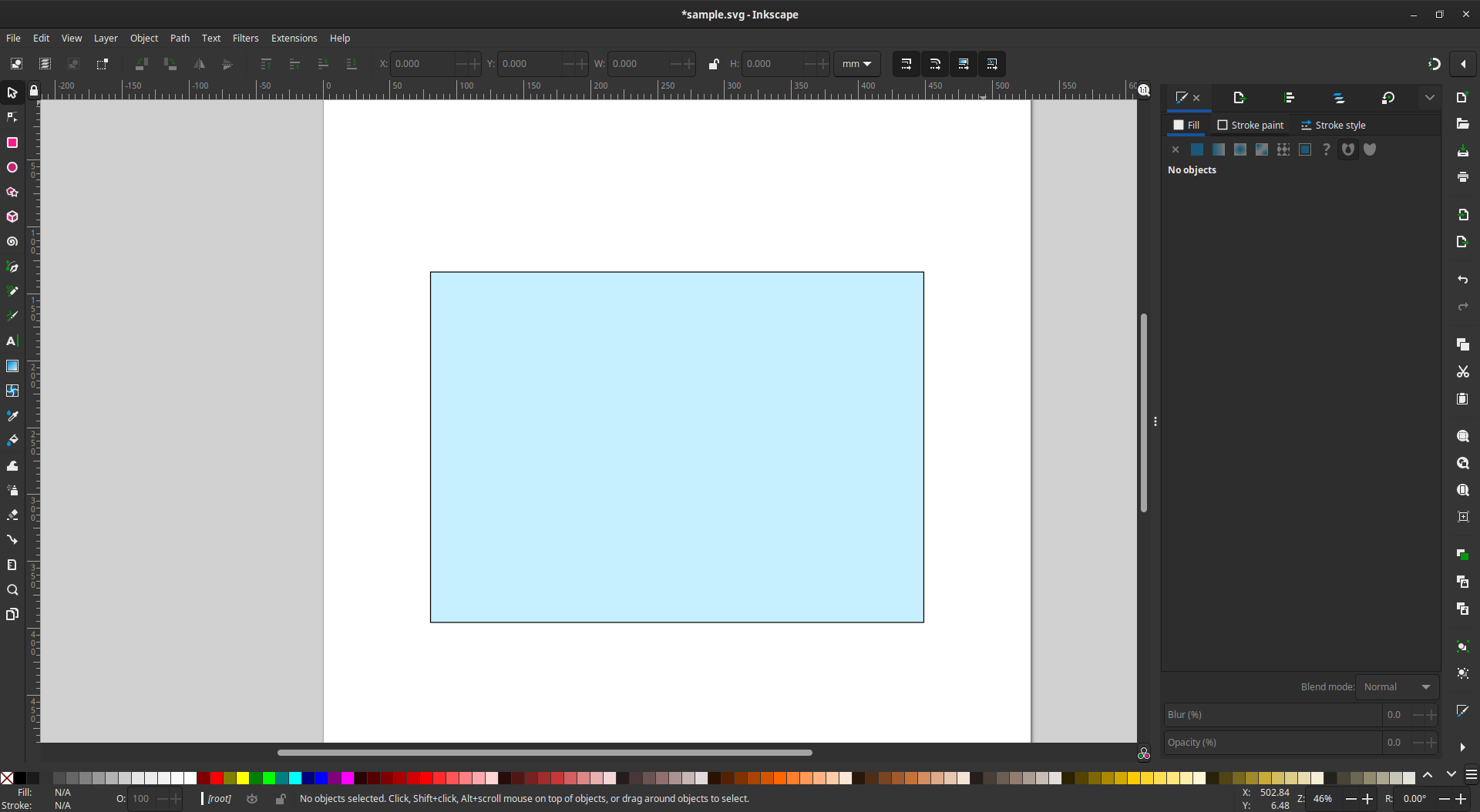 A blue square has been drawn