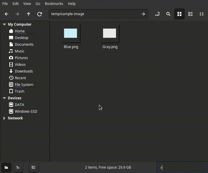 There is 1 folder named Head and 2 files named Blue.png and Gray.png, the user then move all images into Head folder